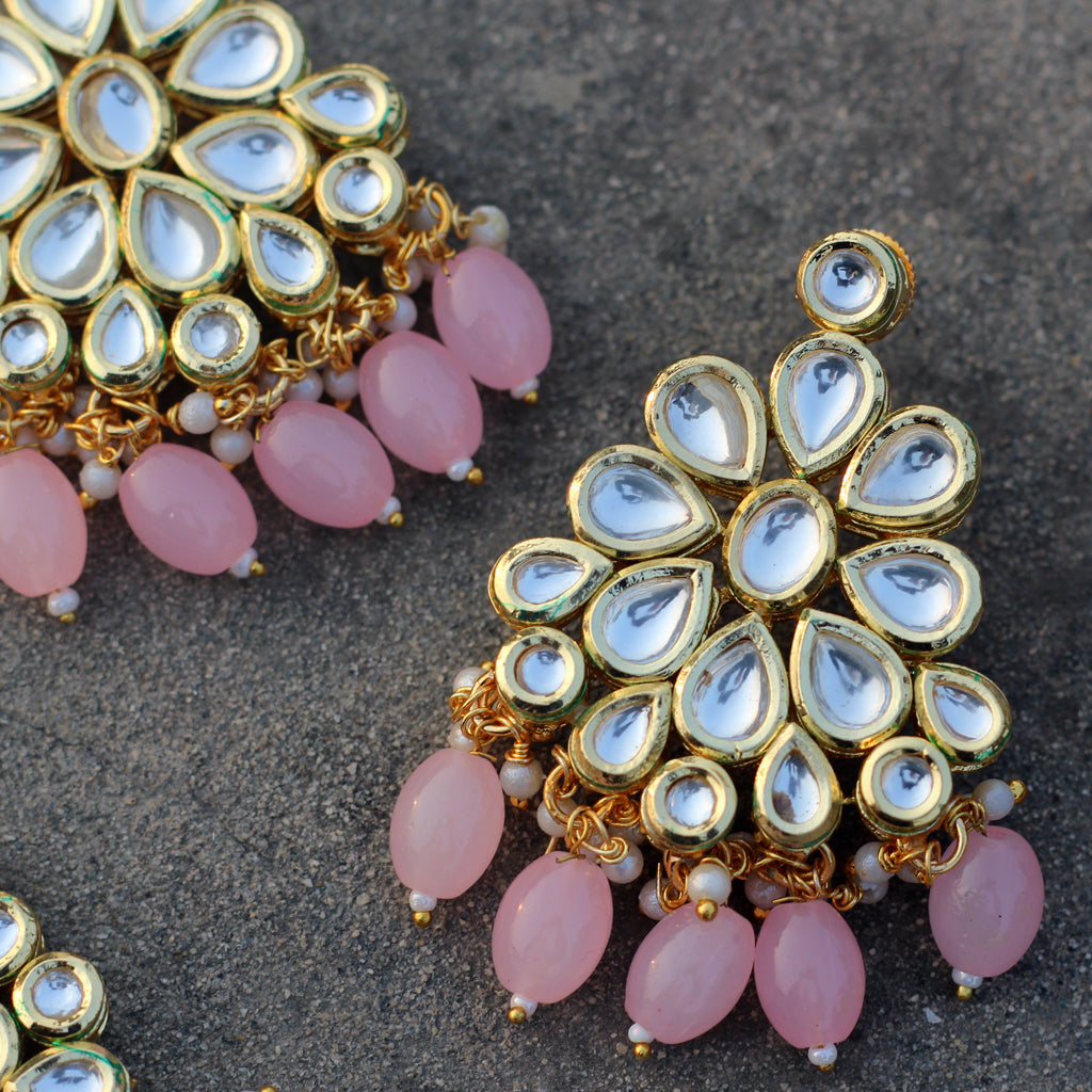 Pink Kundan Drop Earring