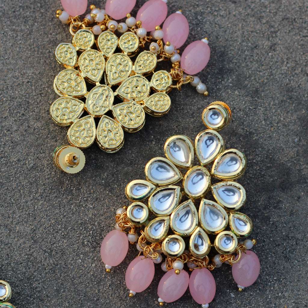 Pink Kundan Drop Earring