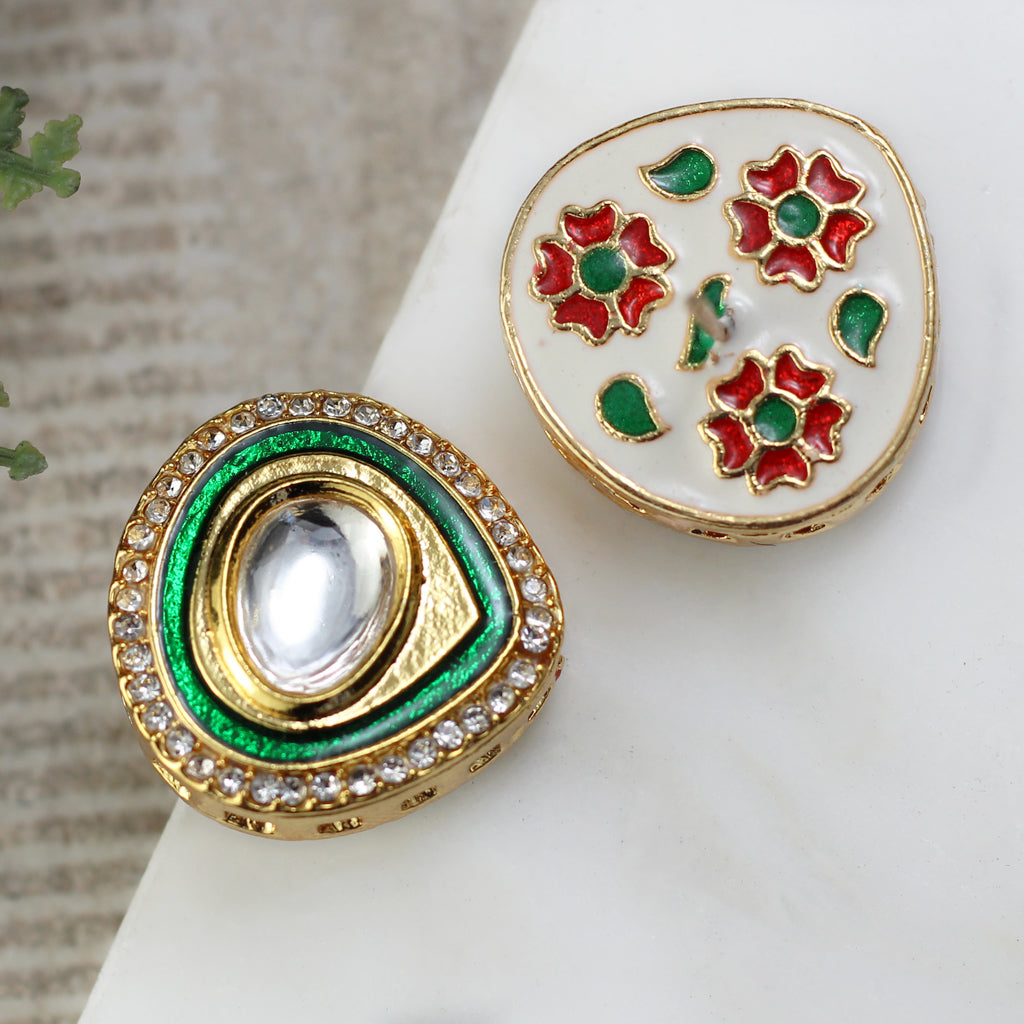 Green Kundan Stud Earring