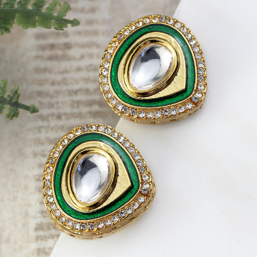 Green Kundan Stud Earring