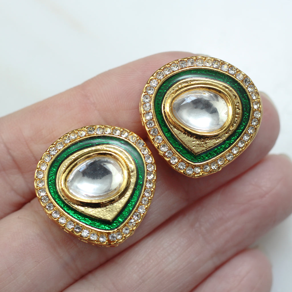 Green Kundan Stud Earring