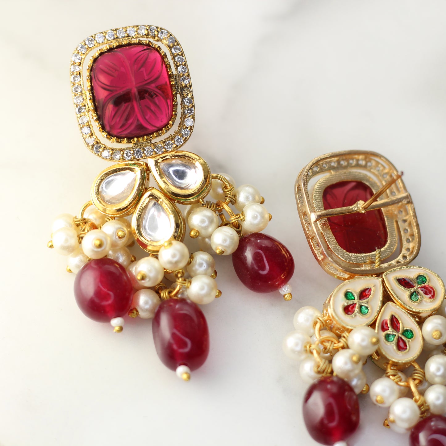 Red Statement Kundan Drop Earring