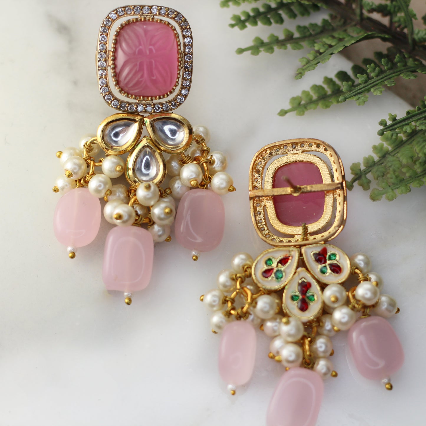 Pink Statement Kundan Drop Earring