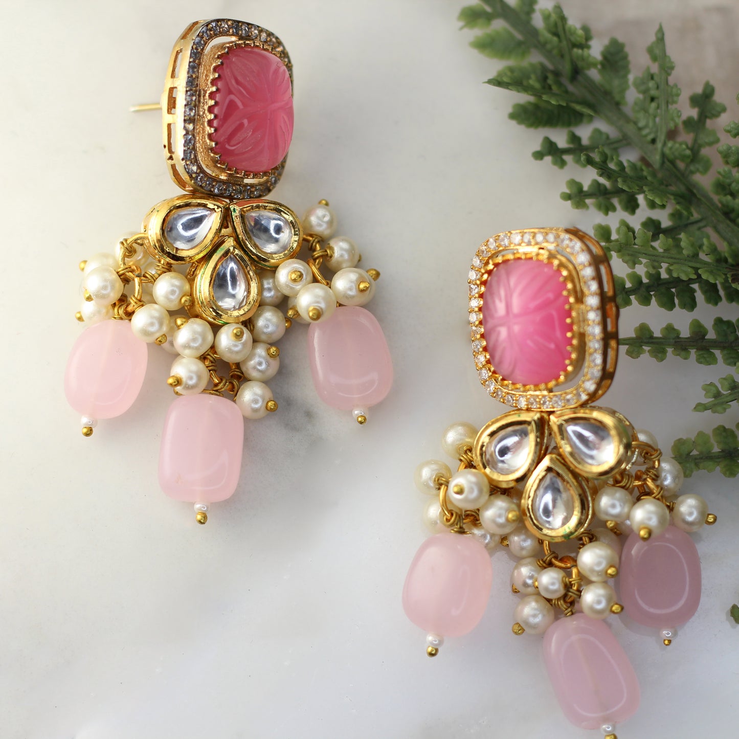 Pink Statement Kundan Drop Earring