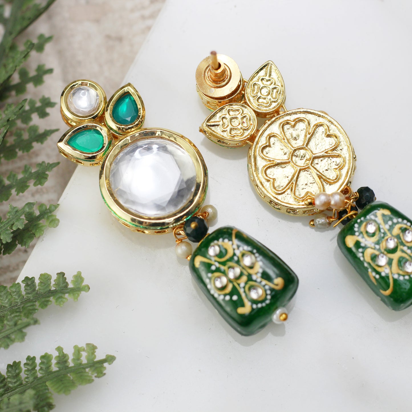 Green Statement Kundan Earring