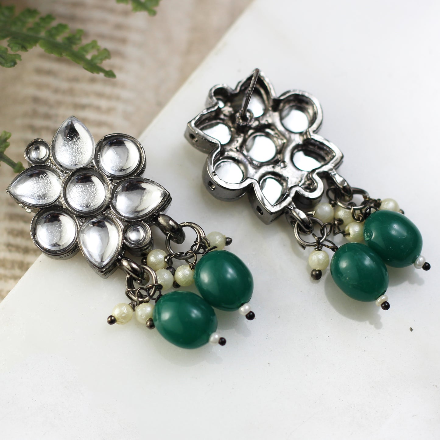 Green Flower Drop Earring