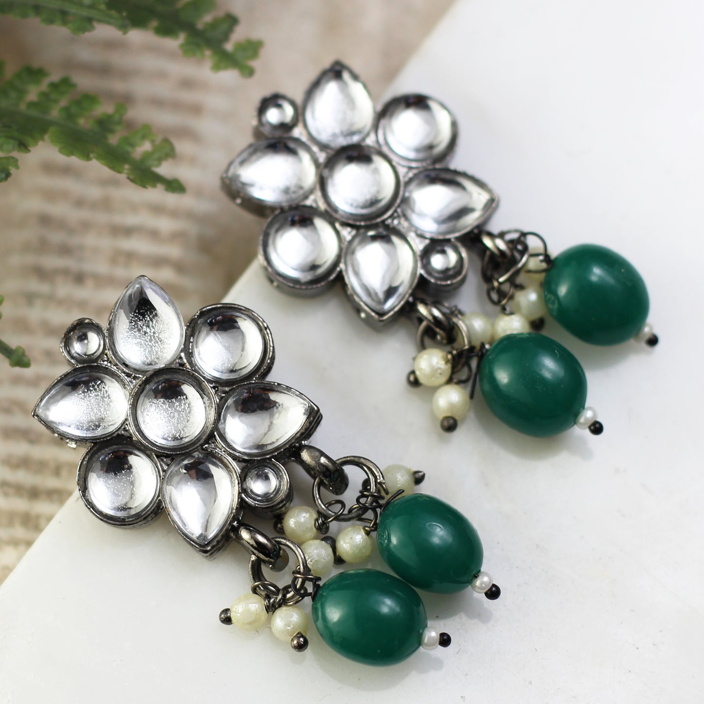 Green Flower Drop Earring