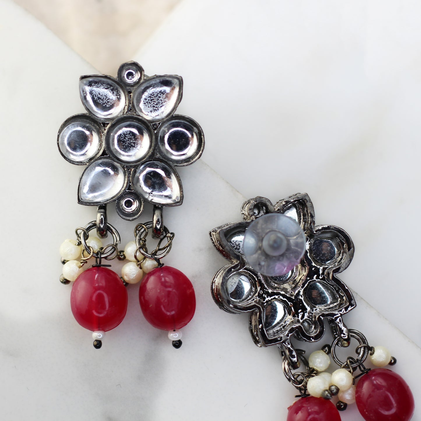 Ruby Flower Drop Earring