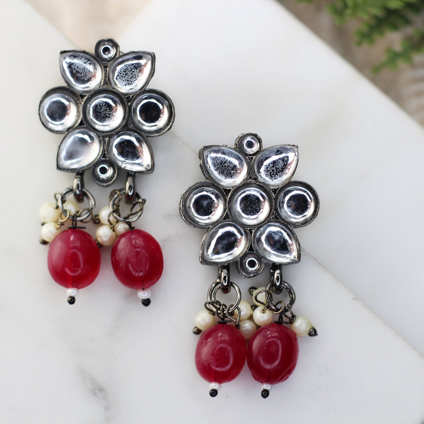 Ruby Flower Drop Earring