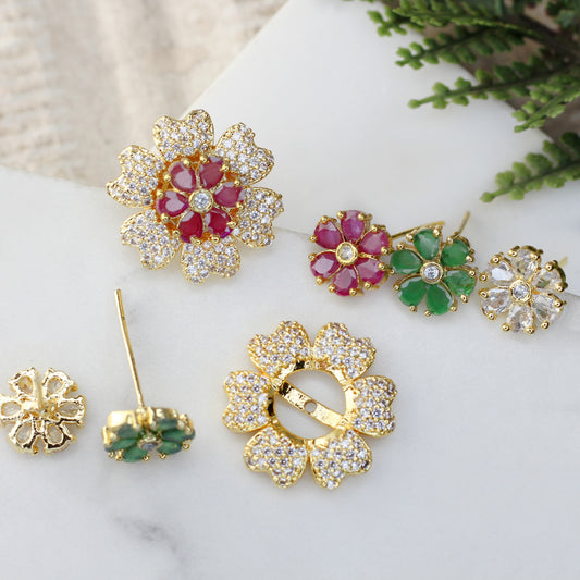 Flower Stud Earring with Interchangeable Colour Options