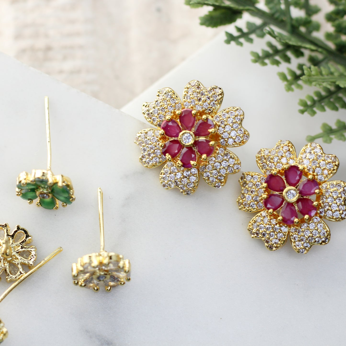 Flower Stud Earring with Interchangeable Colour Options