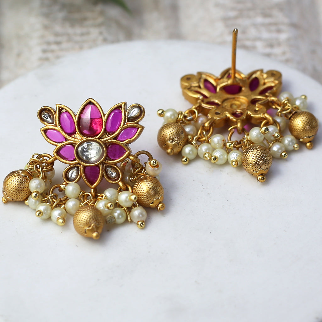 Ruby Flower Earring