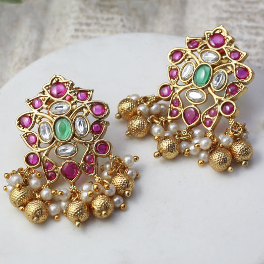 Multicolour Flower Gold Bead Drop Earring