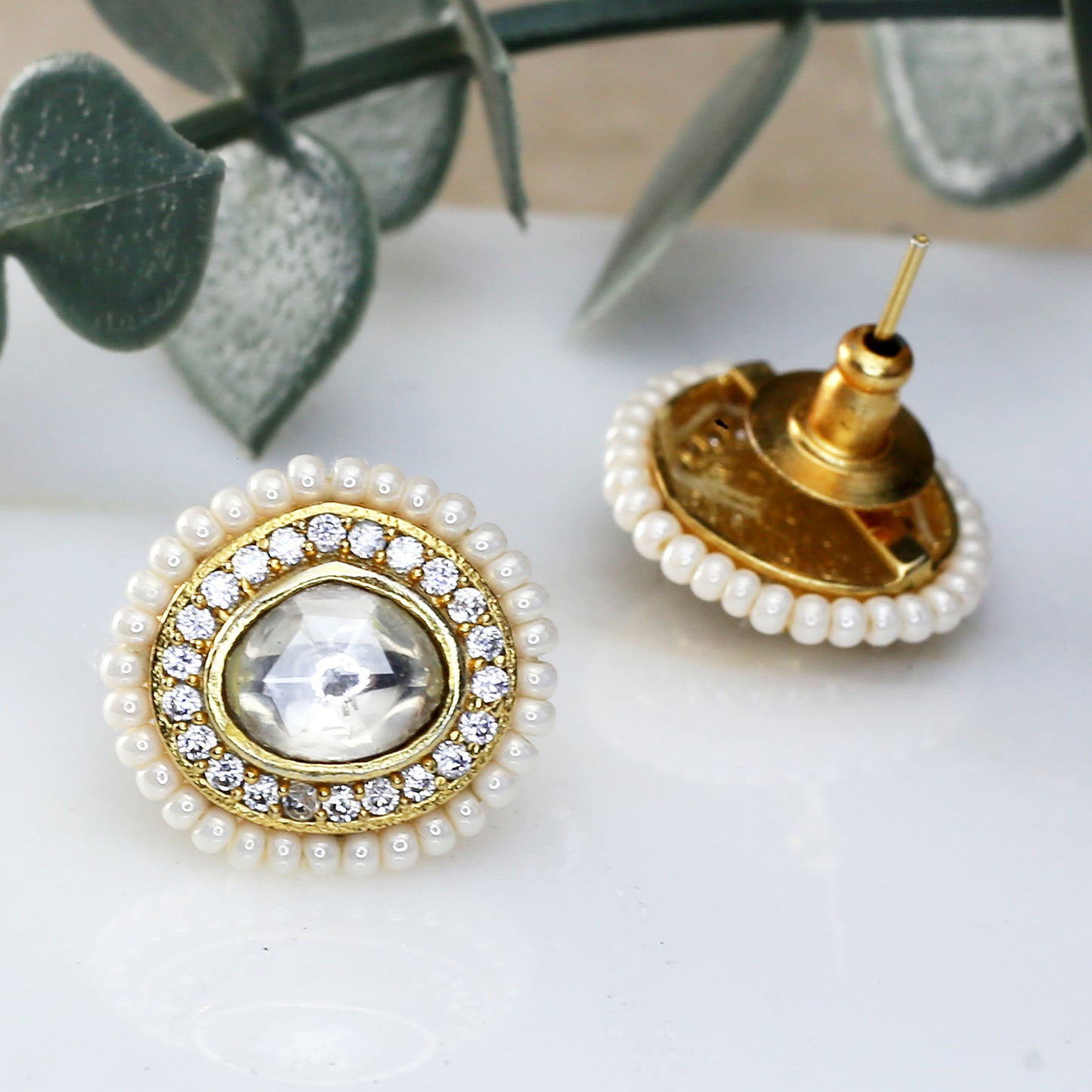 White Pearl Kundan Stud Earring