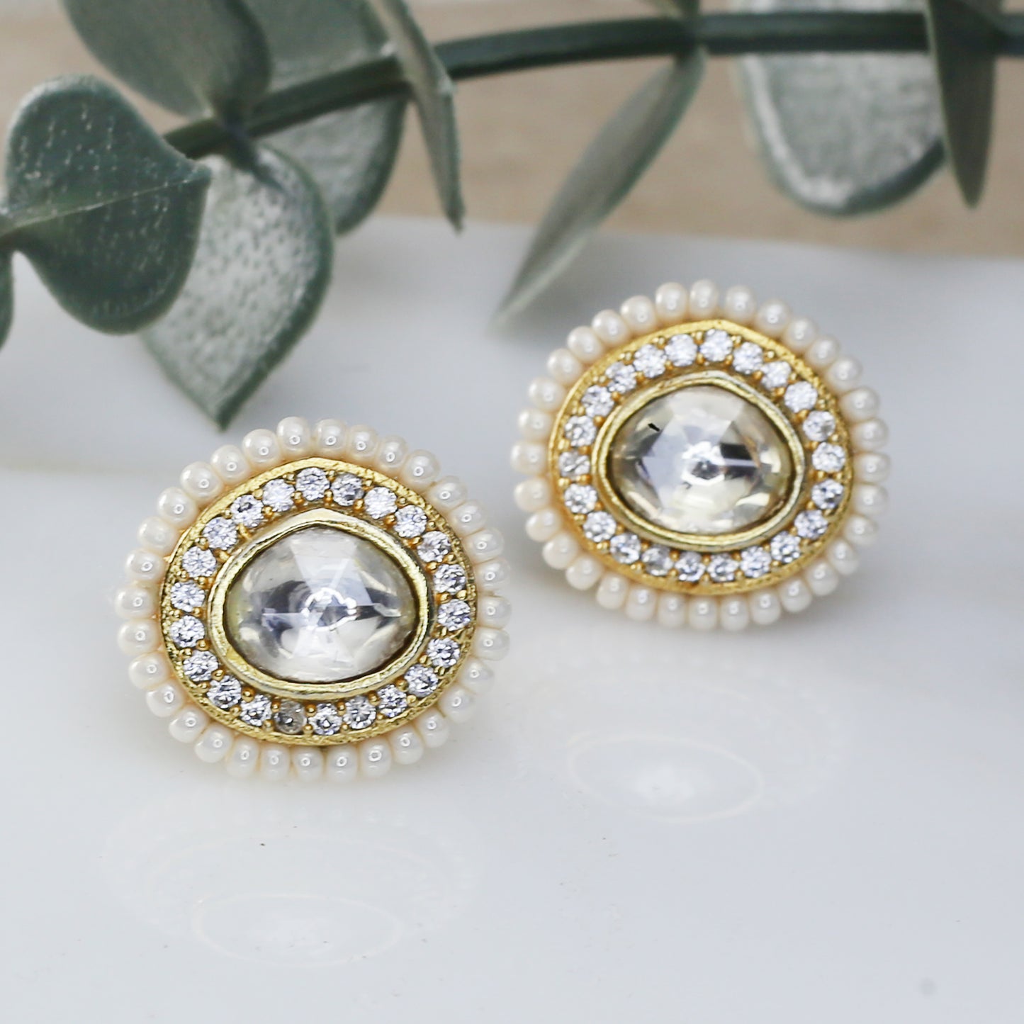 White Pearl Kundan Stud Earring