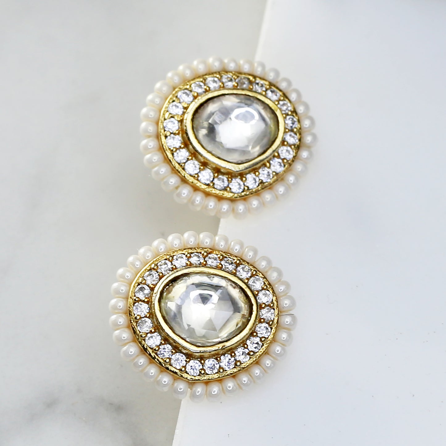 White Pearl Kundan Stud Earring