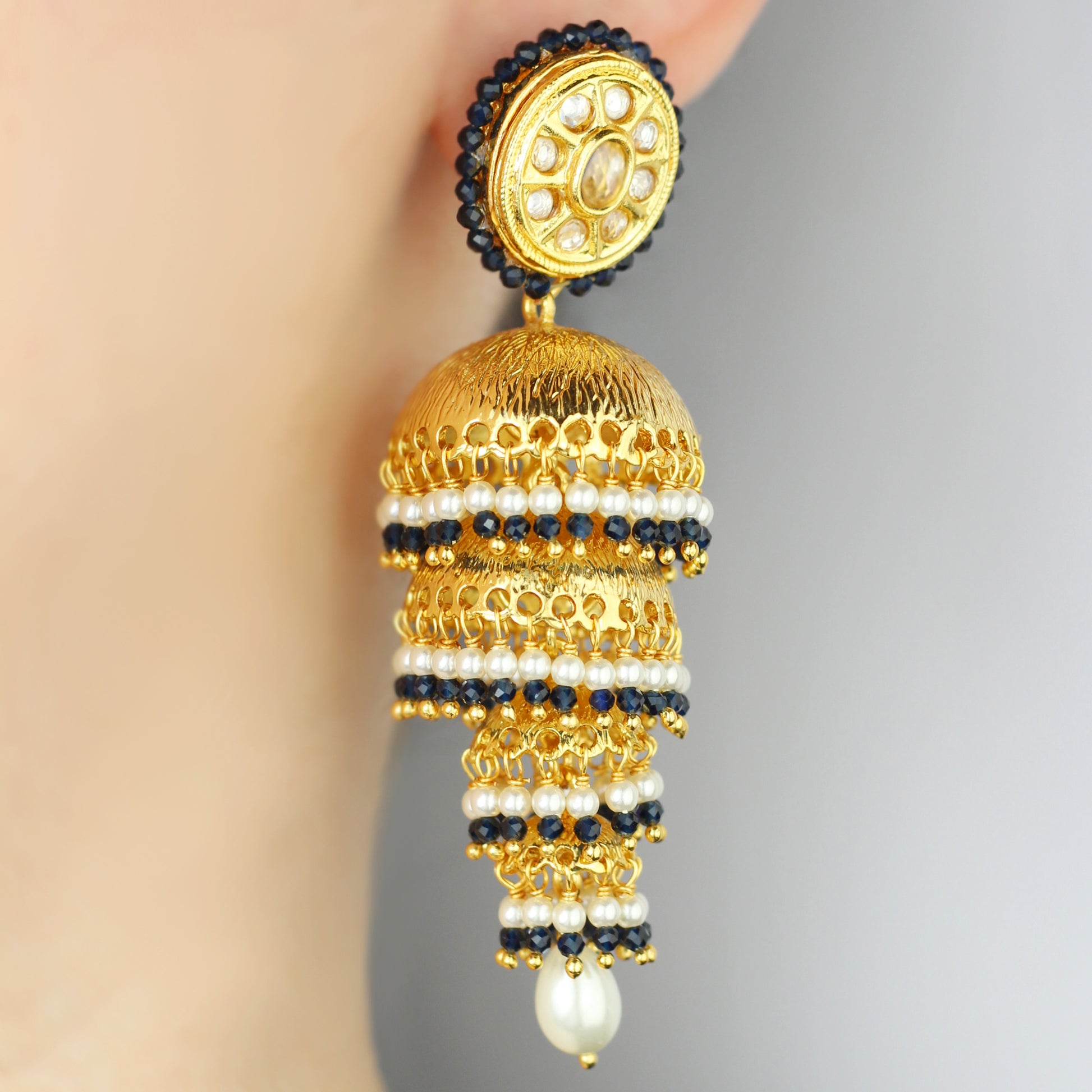 Three Tier Blue Jhumke - Rabal