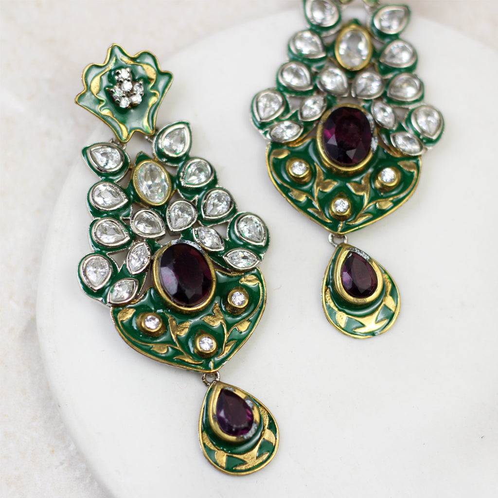 Green / Purple Statement Drop Earring