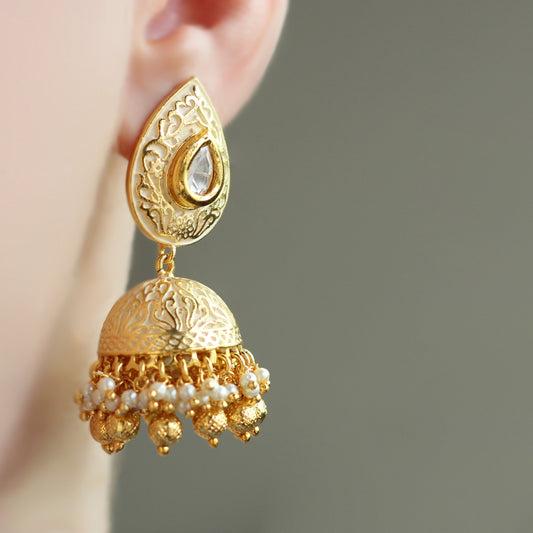 White Carved Jhumke