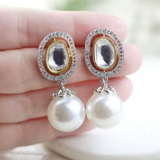 White Pearl Silver Drop Earring