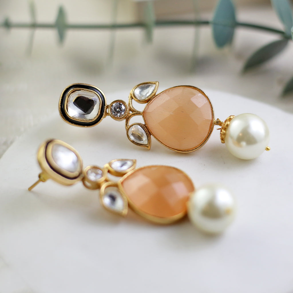 Orange Pearl Drop Earring