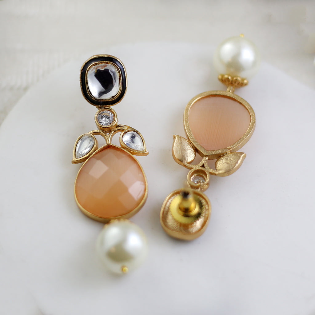 Orange Pearl Drop Earring