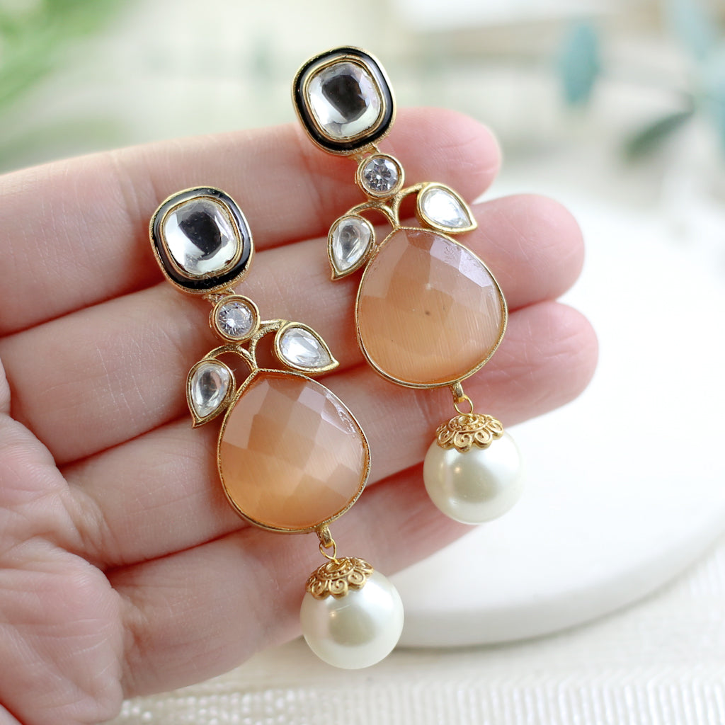 Orange Pearl Drop Earring