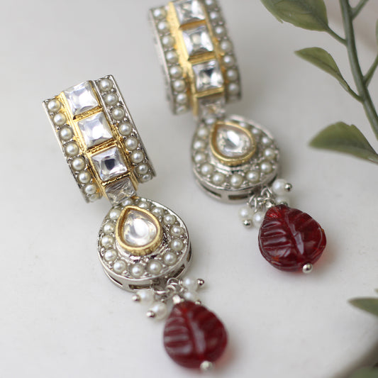 Maroon Statement Pearl Drop Earring