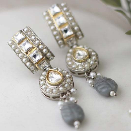 Grey Statement Pearl Drop Earring