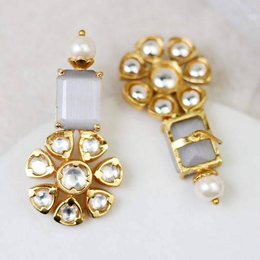 Grey Kundan Drop Earring