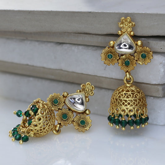 Green Kundan Jhumke I Earring