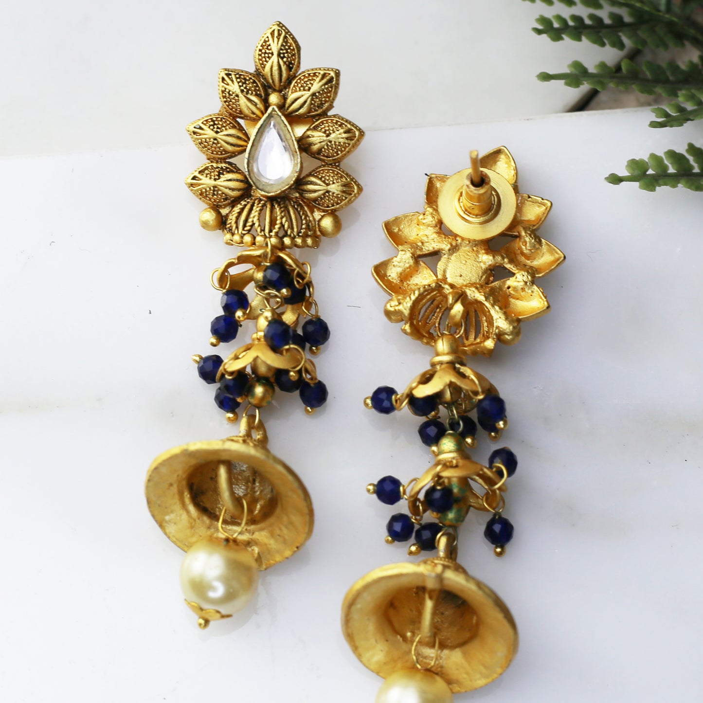 Blue Flower Tier Drop Earring