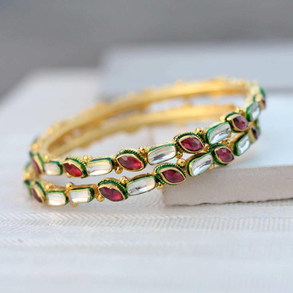 Multicolour Kundan Bangle Pair I Choorian