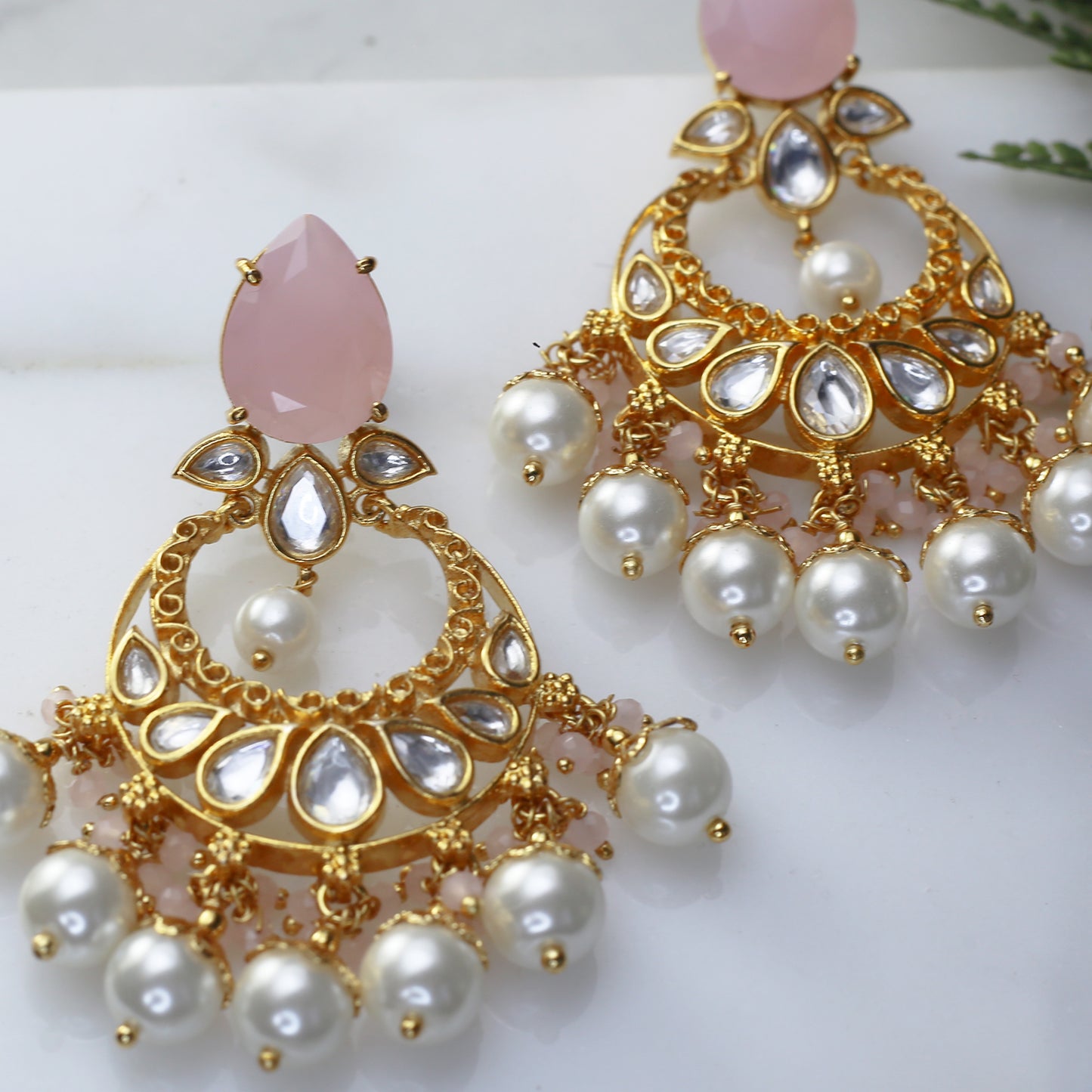 Pink Statement Kundan Drop Earring