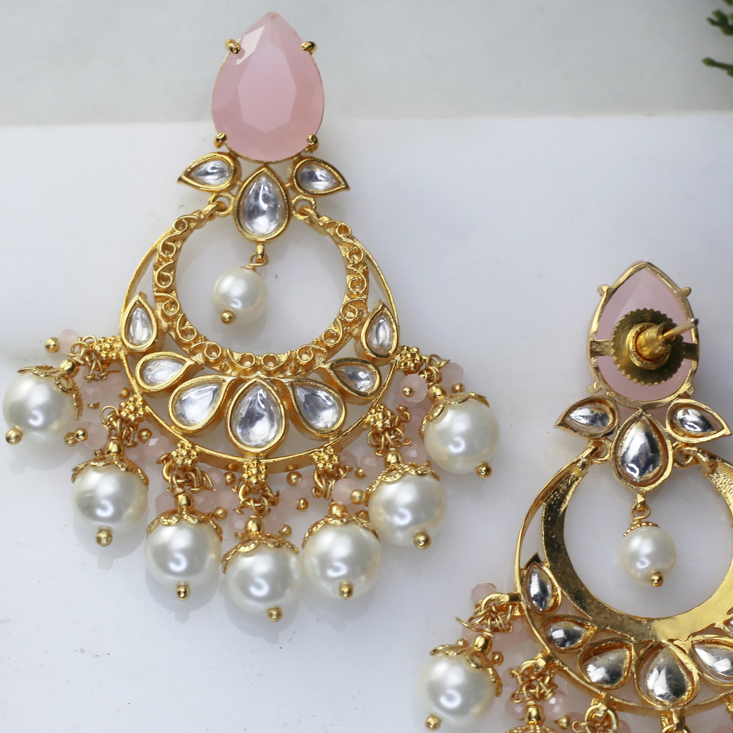 Pink Statement Kundan Drop Earring