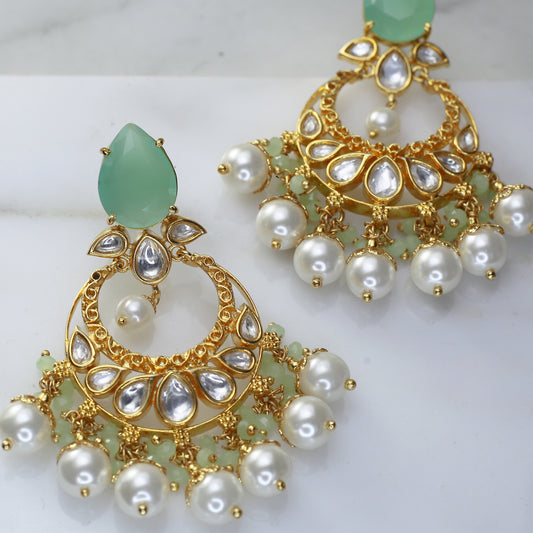 Mint Statement Kundan Drop Earring