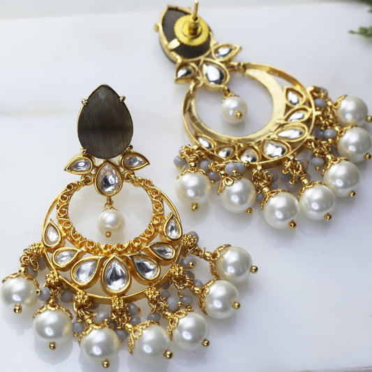 Grey Statement Kundan Drop Earring