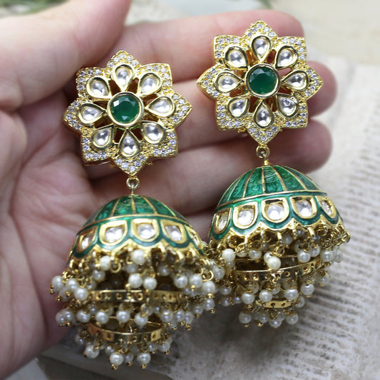 Green Statement Drop Jhumke I Earring