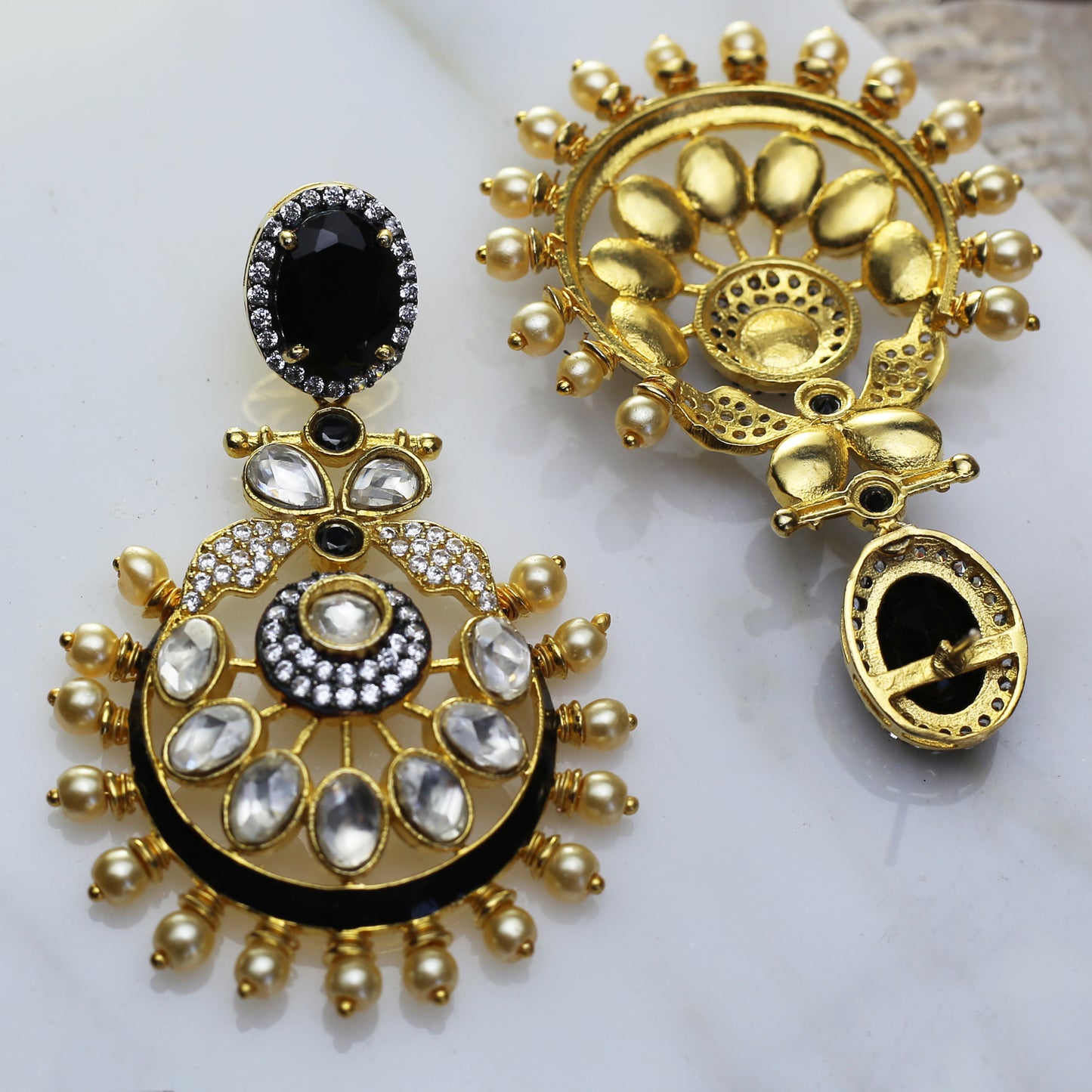 Black Kundan Pearl Drop Earring