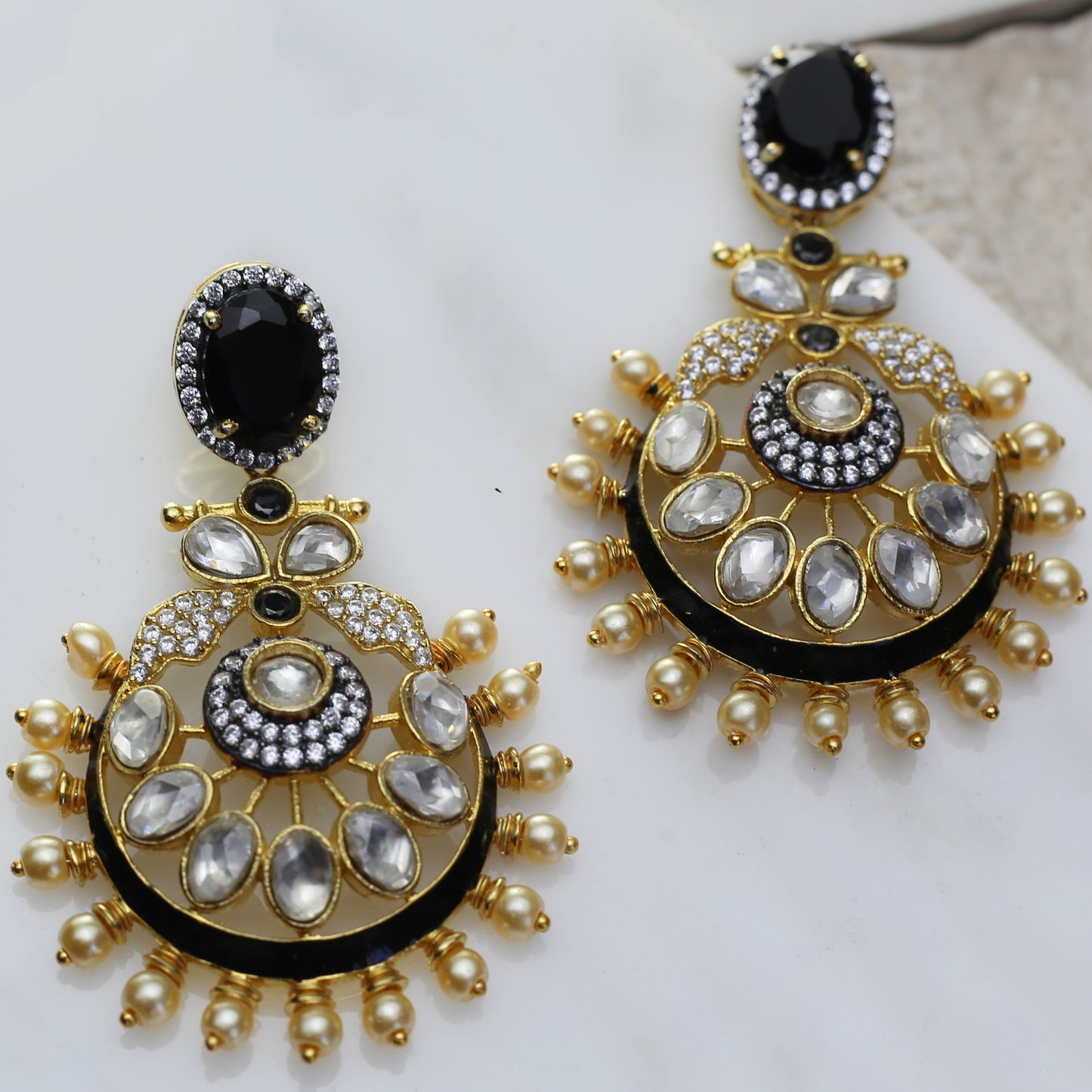 Black Kundan Pearl Drop Earring