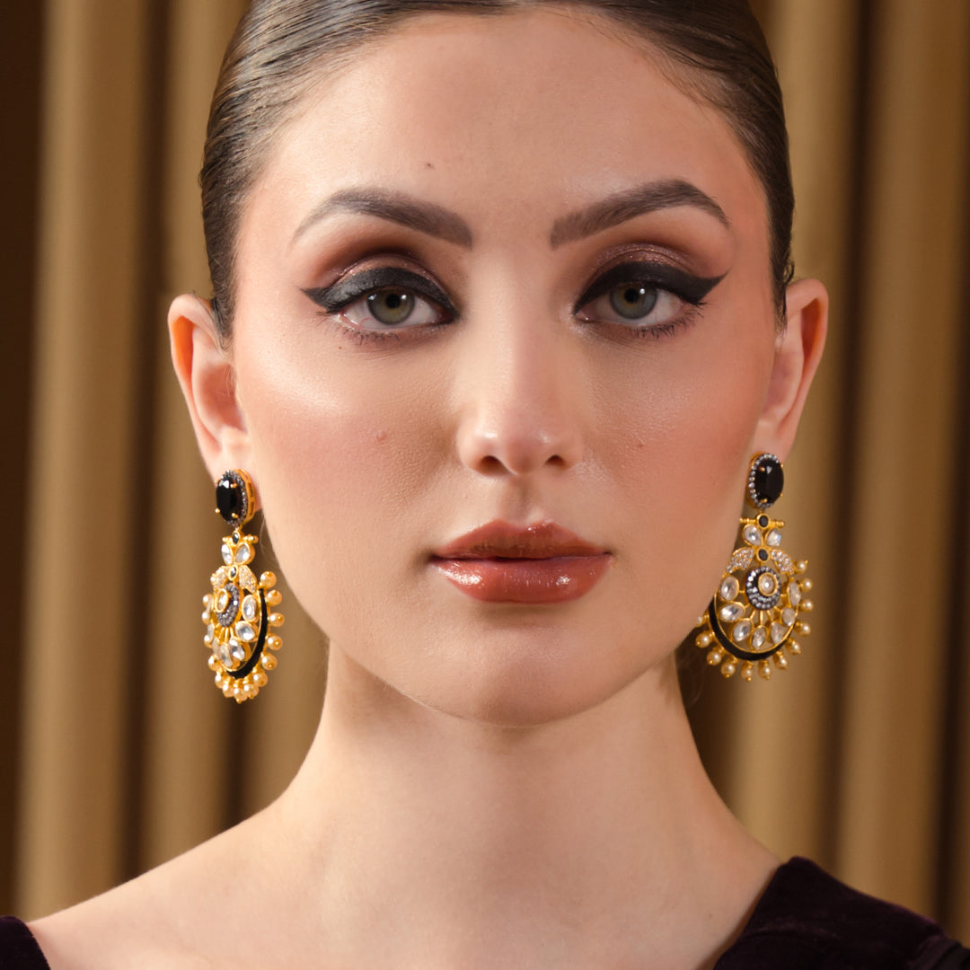 Black Kundan Pearl Drop Earring