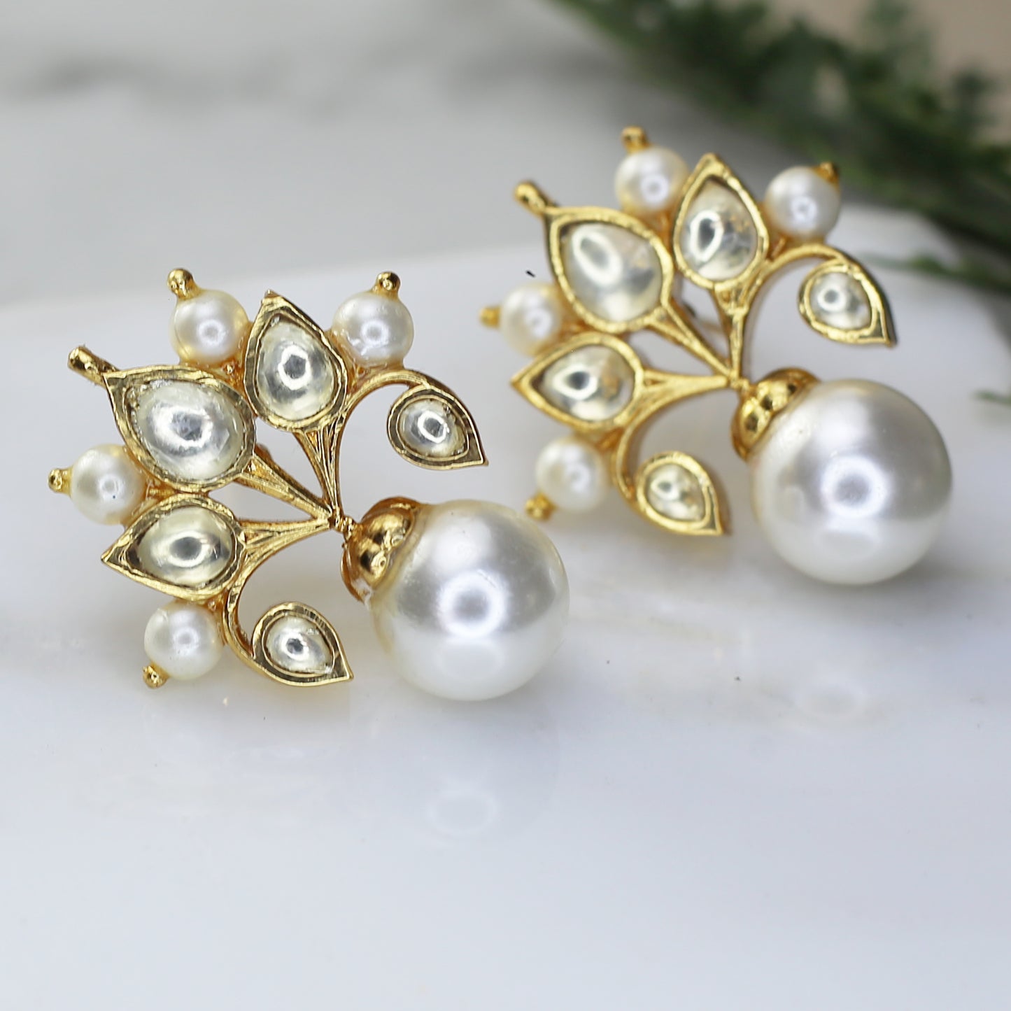 Pearl Kundan Stud Earring