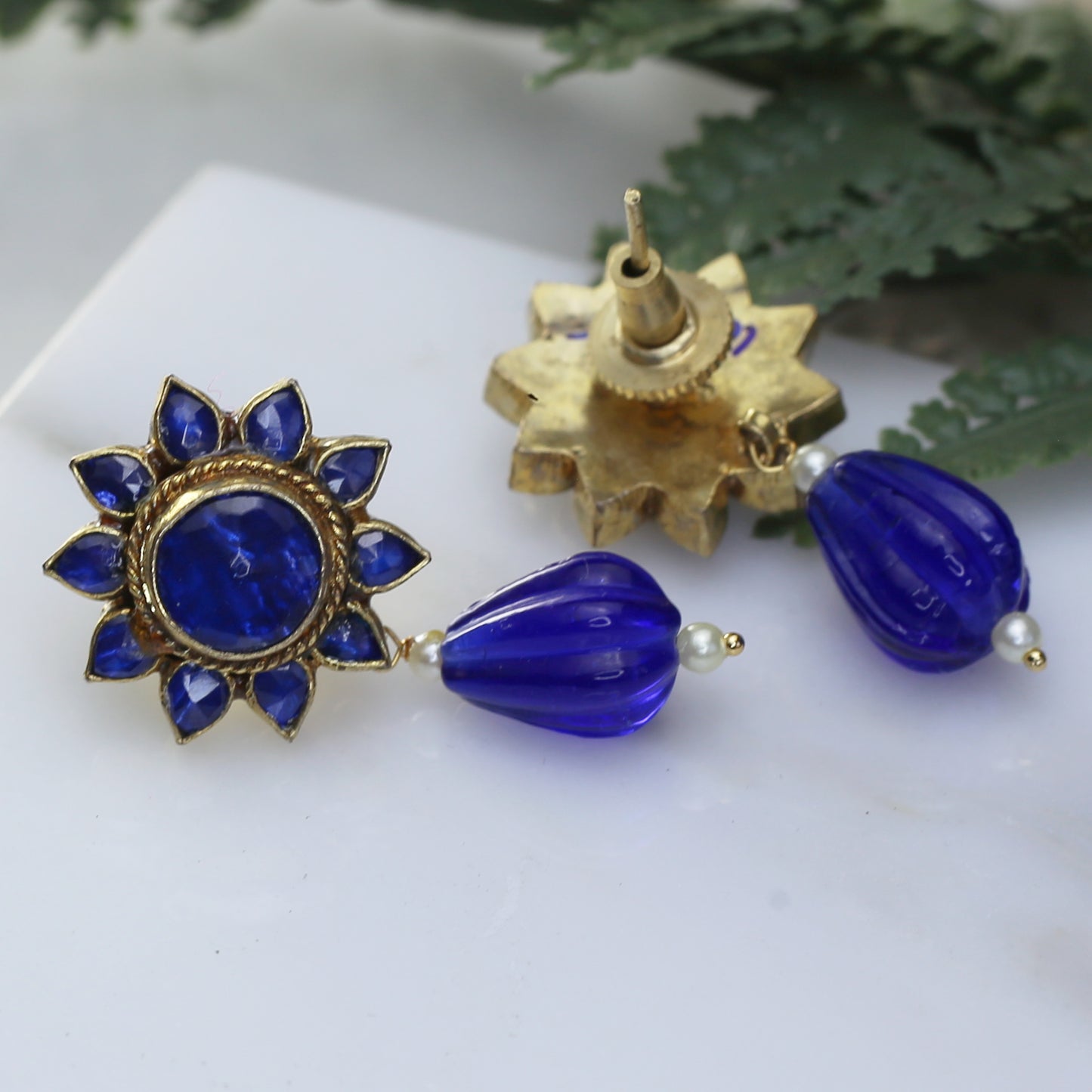 Blue Flower Drop Earring