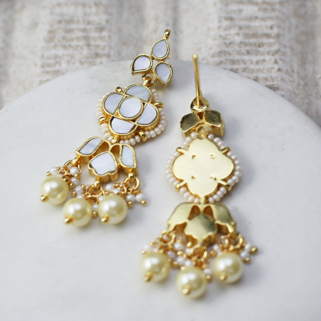 White Kundan Drop Earring