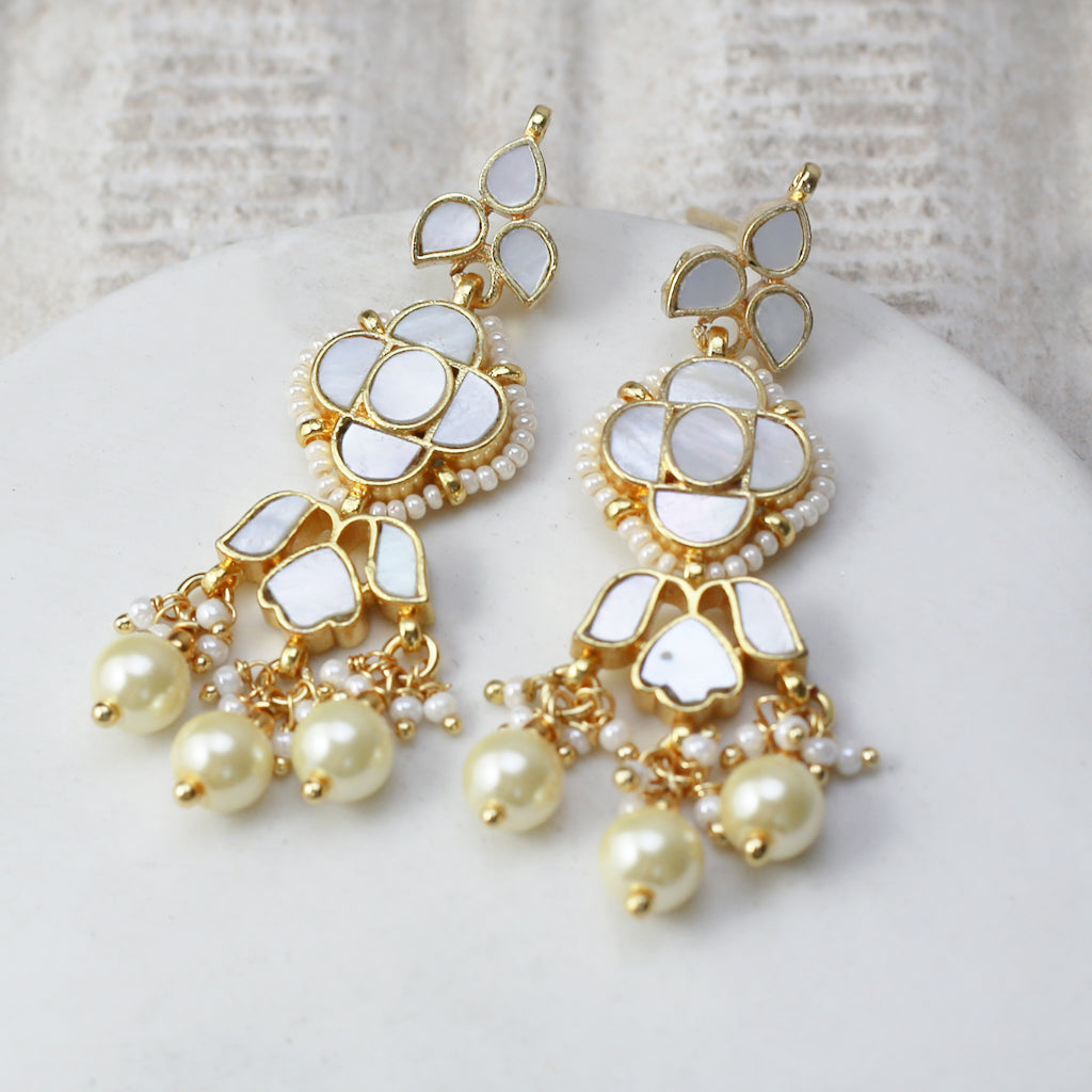 White Kundan Drop Earring