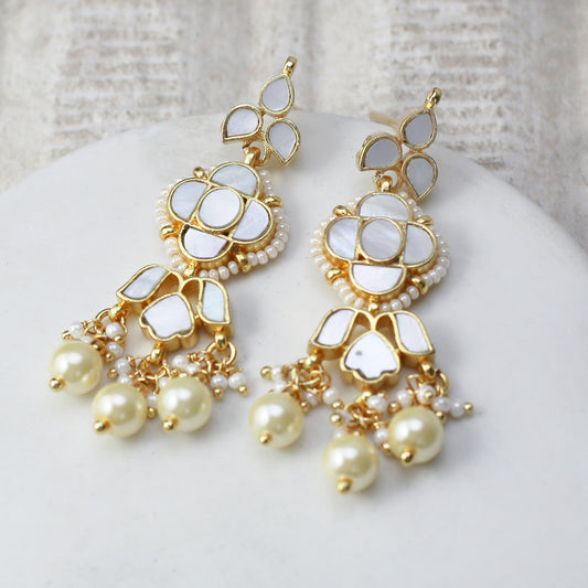 White Kundan Drop Earring