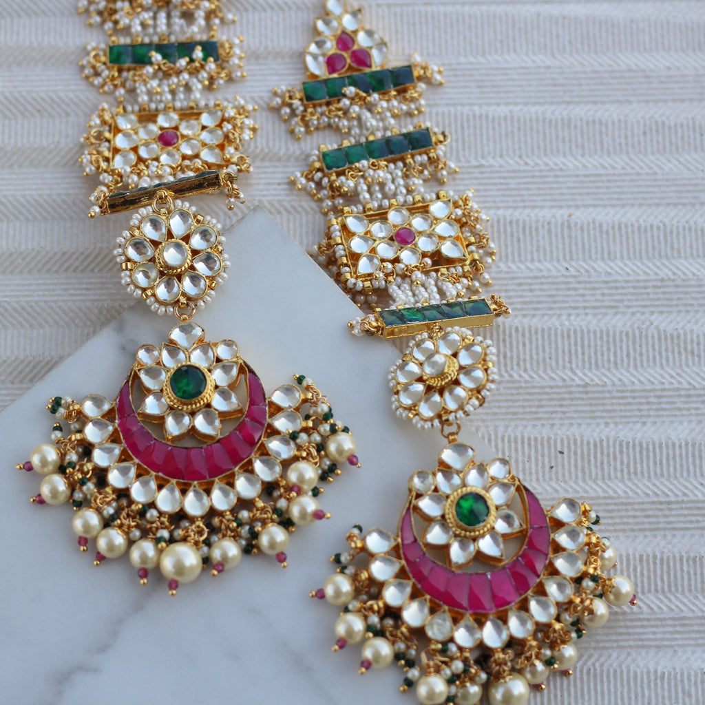 Multicolour Pearl Bridal Kundan Statement Earring