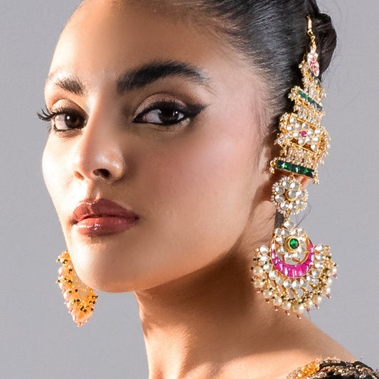 Multicolour Pearl Bridal Kundan Statement Earring