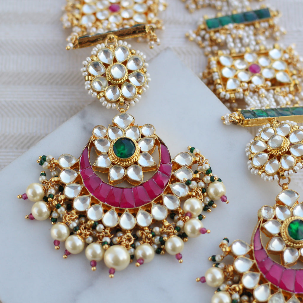 Multicolour Pearl Bridal Kundan Statement Earring