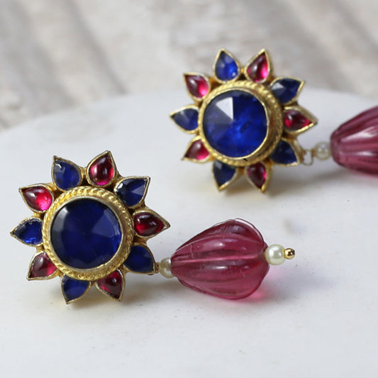 Blue / Pink Kundan Flower Drop Earring